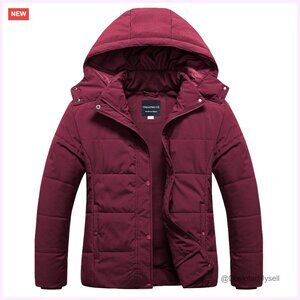 Plus Size Puffer Jacket Waterproof Fleece Lined Winter Coat Removable Hood